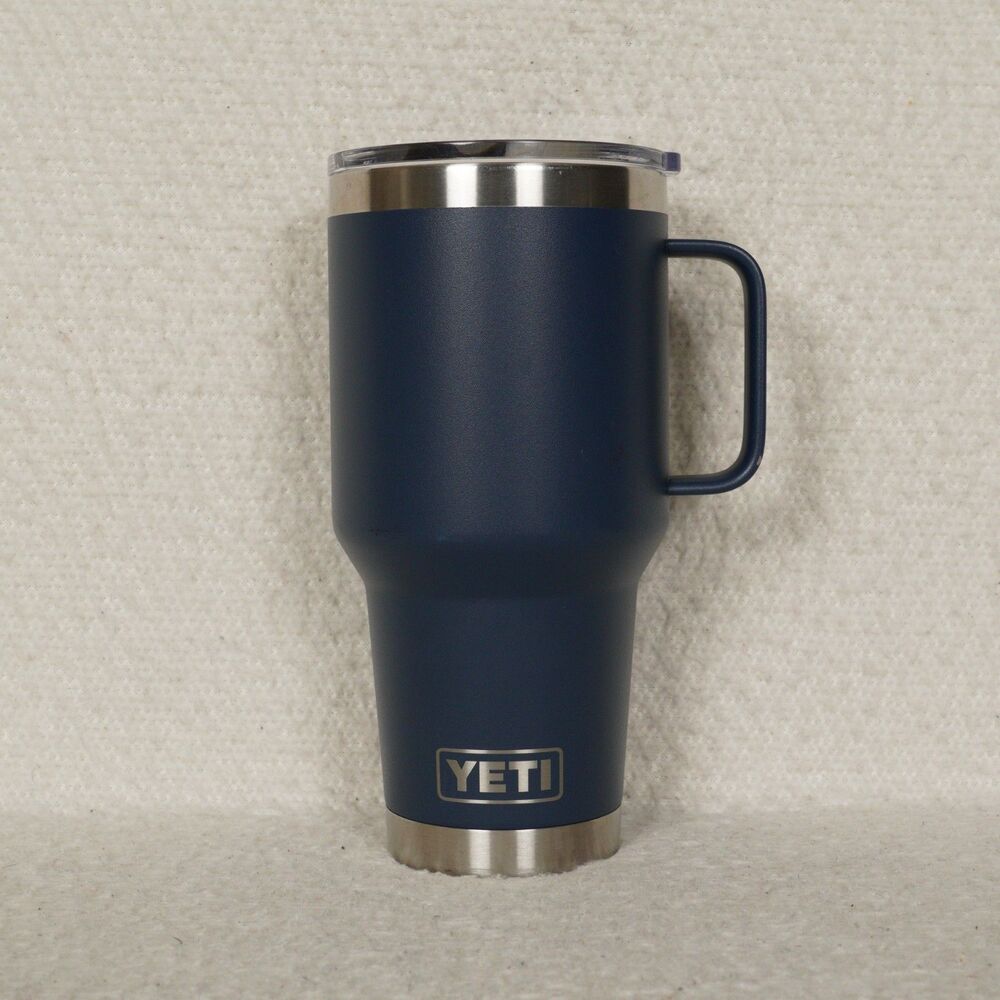 YETI 35 oz. Rambler Travel Mug with Stronghold Lid Navy Stainless Steel Handle